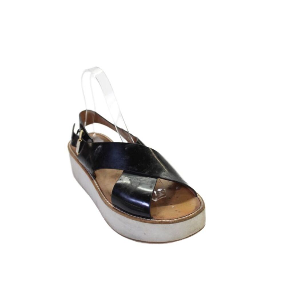 Flamingo Womens Platform Cross Ankle Strap Sandals Black Patent Leather Size 37